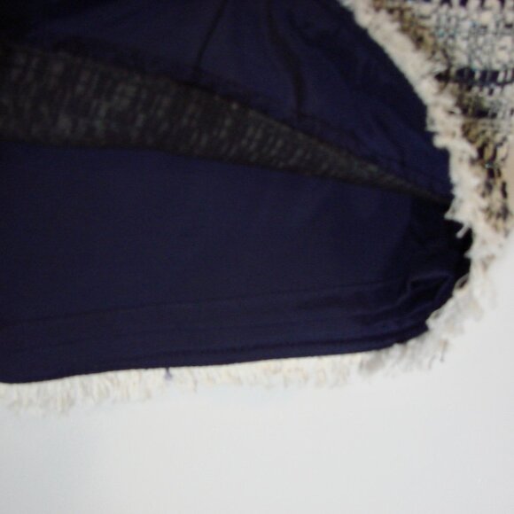 Trina Turk Tweed Midi Dress Navy White Shift V-neck Fringe Business Office 8 - Picture 11 of 16